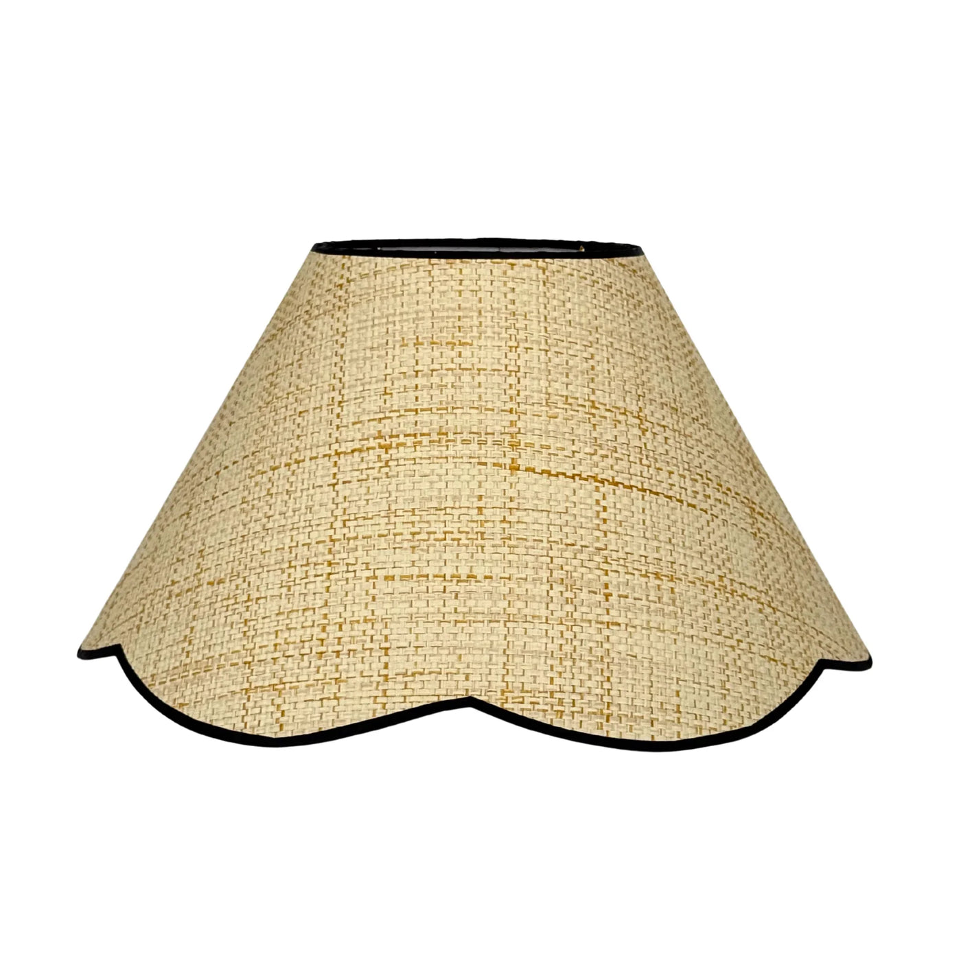 Raffia Scalloped Flare Lampshade with Navy Trim