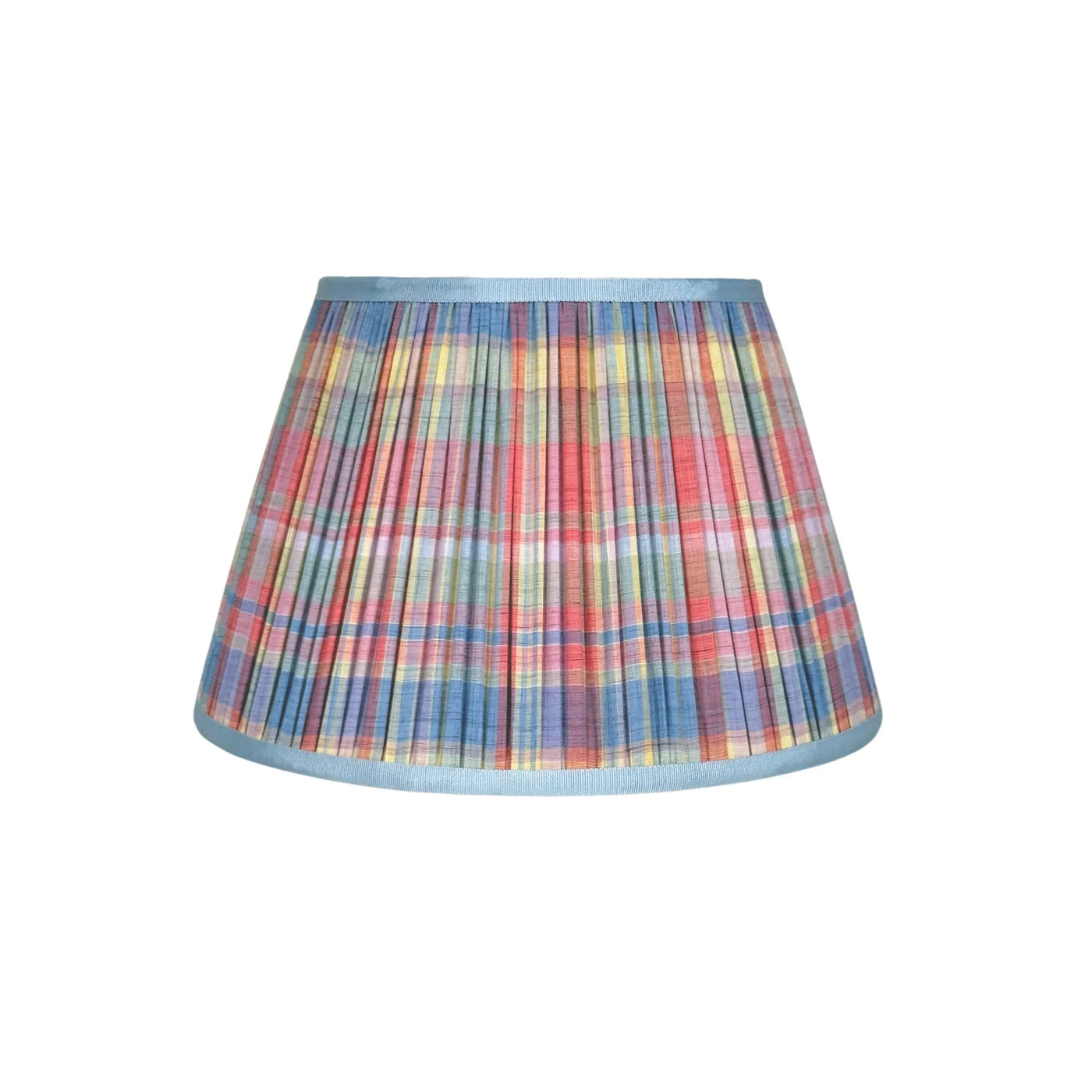 Hero Red, Blue, Yellow & Green Plaid Lampshade with Grosgrain Trim 14 in
