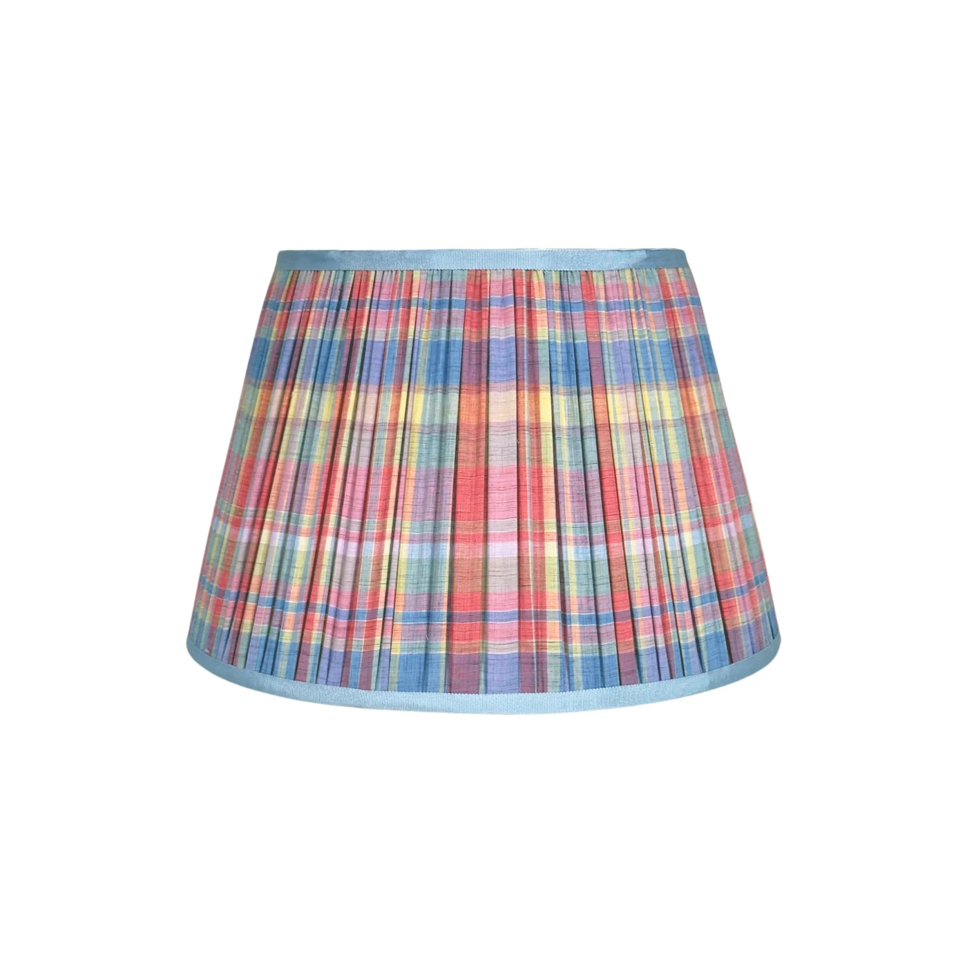 Hero 16 in Red, Blue, Yellow & Green Plaid Lampshade with Grosgrain Trim