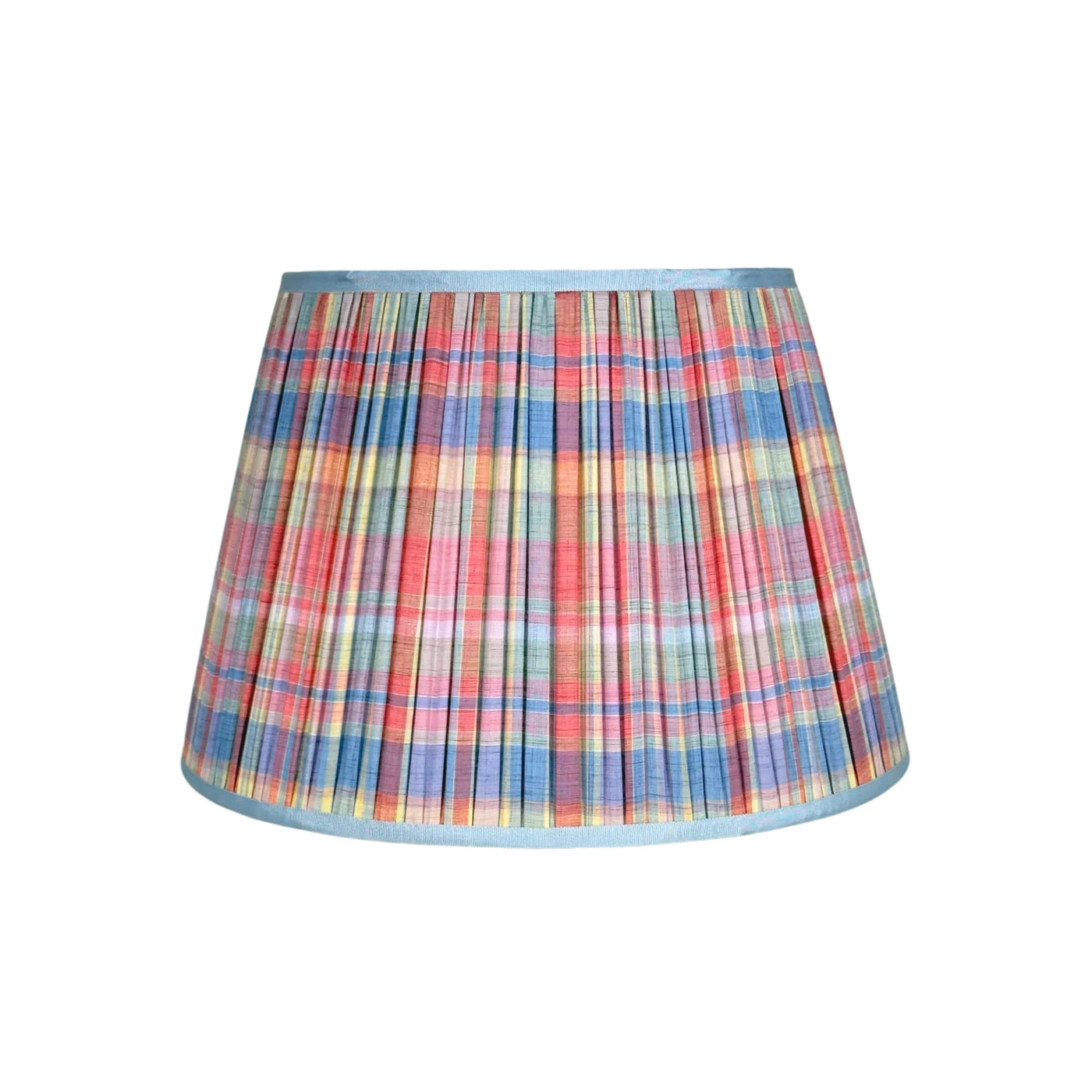 hero 18 in Red, Blue, Yellow & Green Plaid Lampshade with Grosgrain Trim