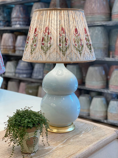 Block Print Lampshade on sky blue lamp