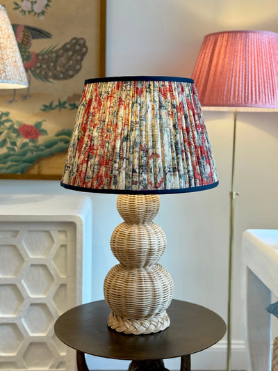 Red, Navy & Taupe Ikat Lampshade with Navy Trim 