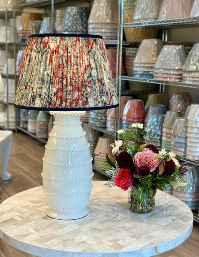 Red, Navy & Taupe Ikat Lampshade with Navy Trim