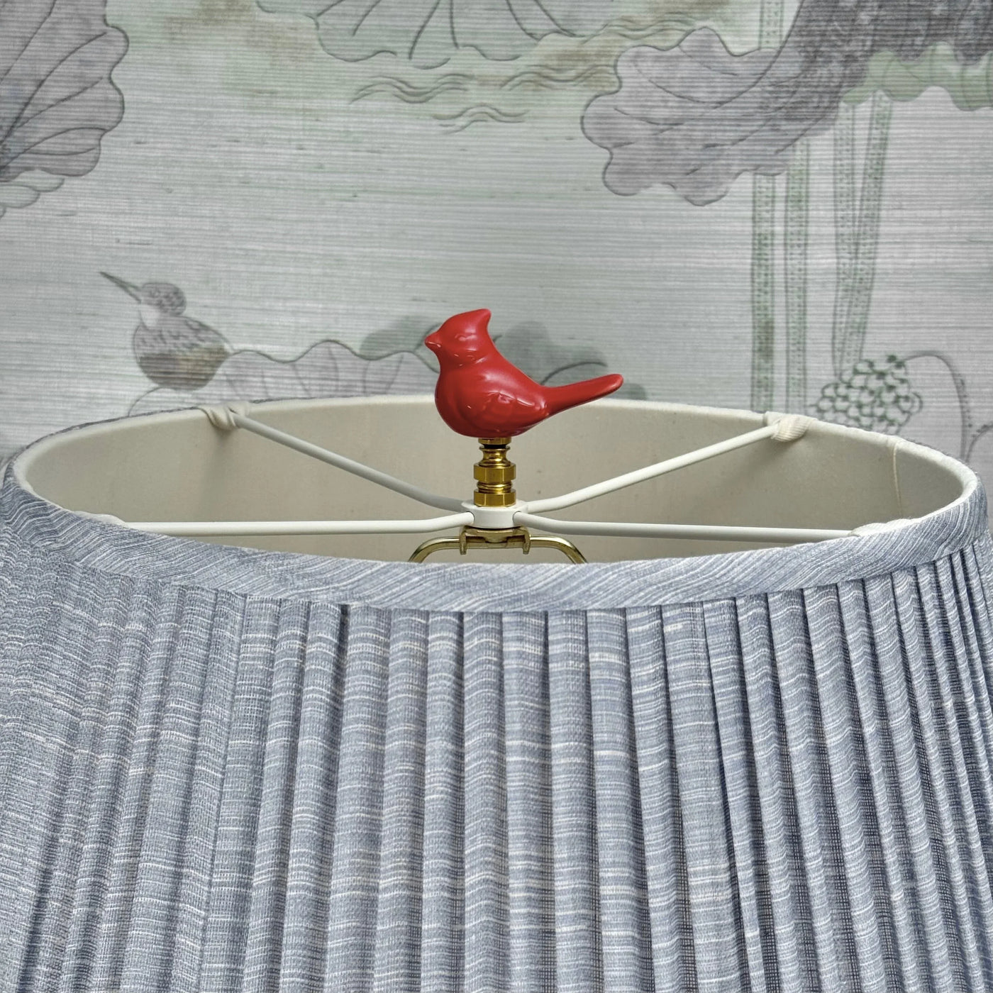 Red Porcelain Bird Finial Close Up