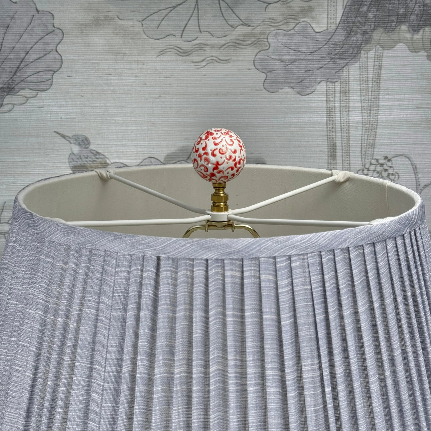 Red on White Porcelain Finial Close Up