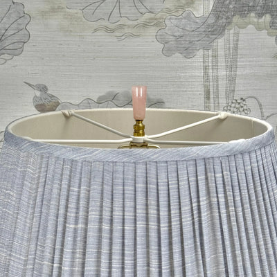 Rose Quartz Cylinder Finial with Polished Brass Base Close Up