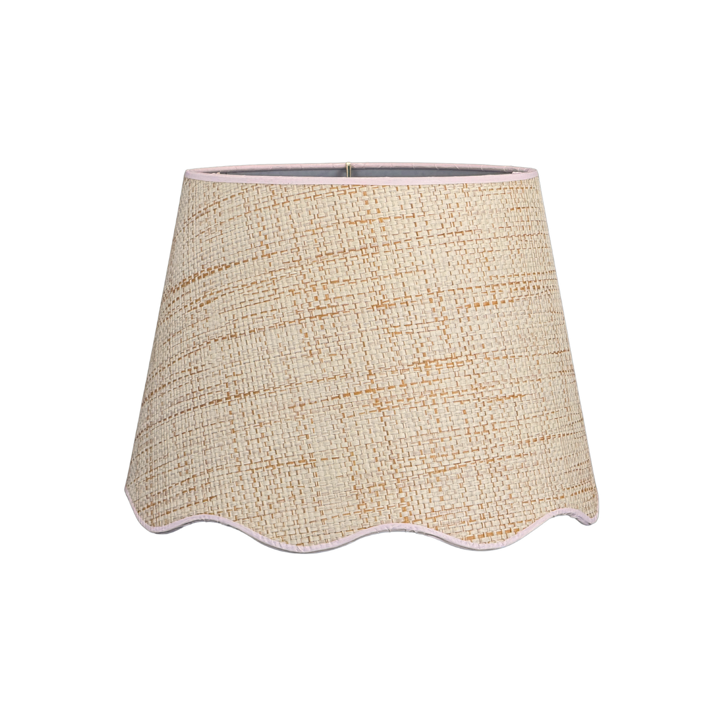 Scalloped Raffia Lampshade with Light Pink Trim