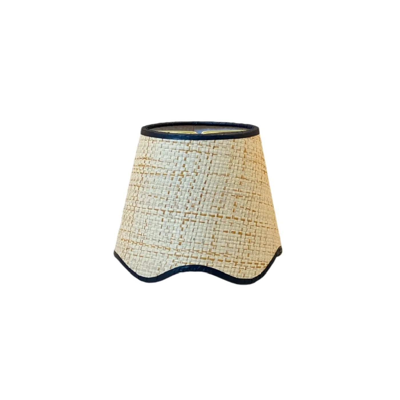 Scalloped Raffia Lampshade with Navy Trim