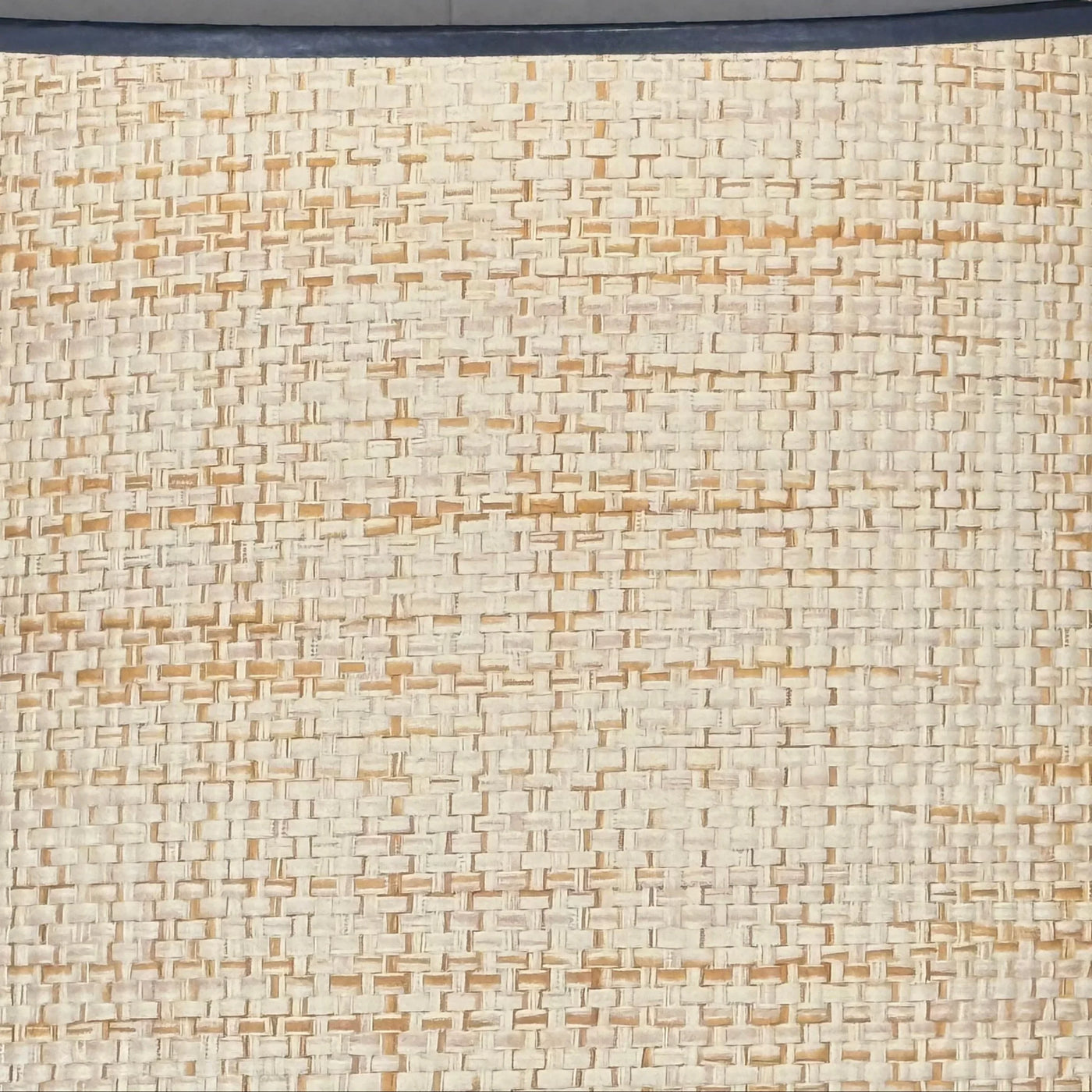 Scalloped Raffia Lampshade with Navy Trim up close