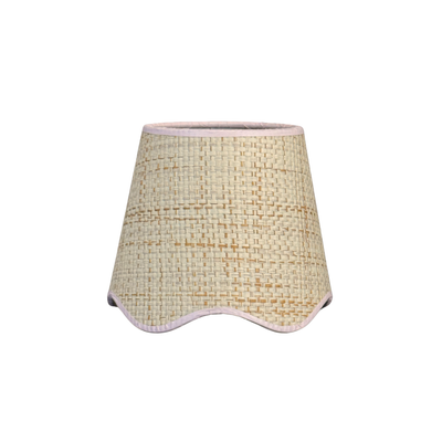 Scalloped Raffia Lampshade with Light Pink Trim chandelier 