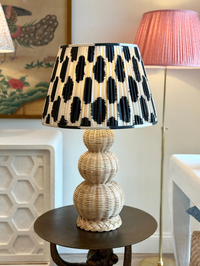 Scott Black & Ivory Ikat Lampshade on Braided Double Rattan Gourd Lamp