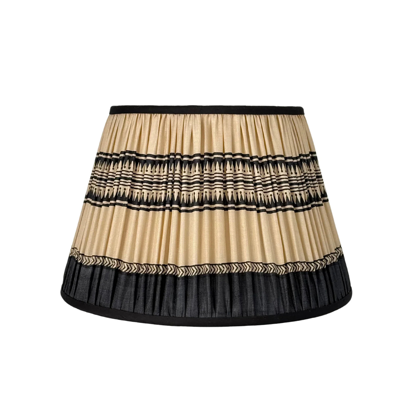 Taupe & Black Geometric Sari Lampshade with Black Silk Trim