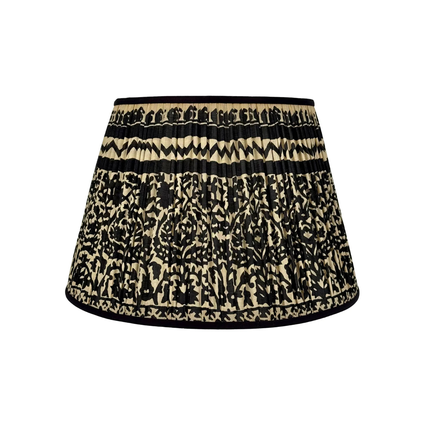 Taupe & Black Geometric Sari Lampshade with Black Silk Trim