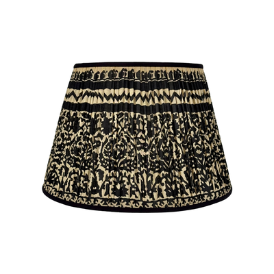Taupe & Black Geometric Sari Lampshade with Black Silk Trim
