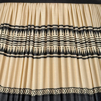 Taupe & Black Geometric Sari Lampshade with Black Silk Trim Close Up