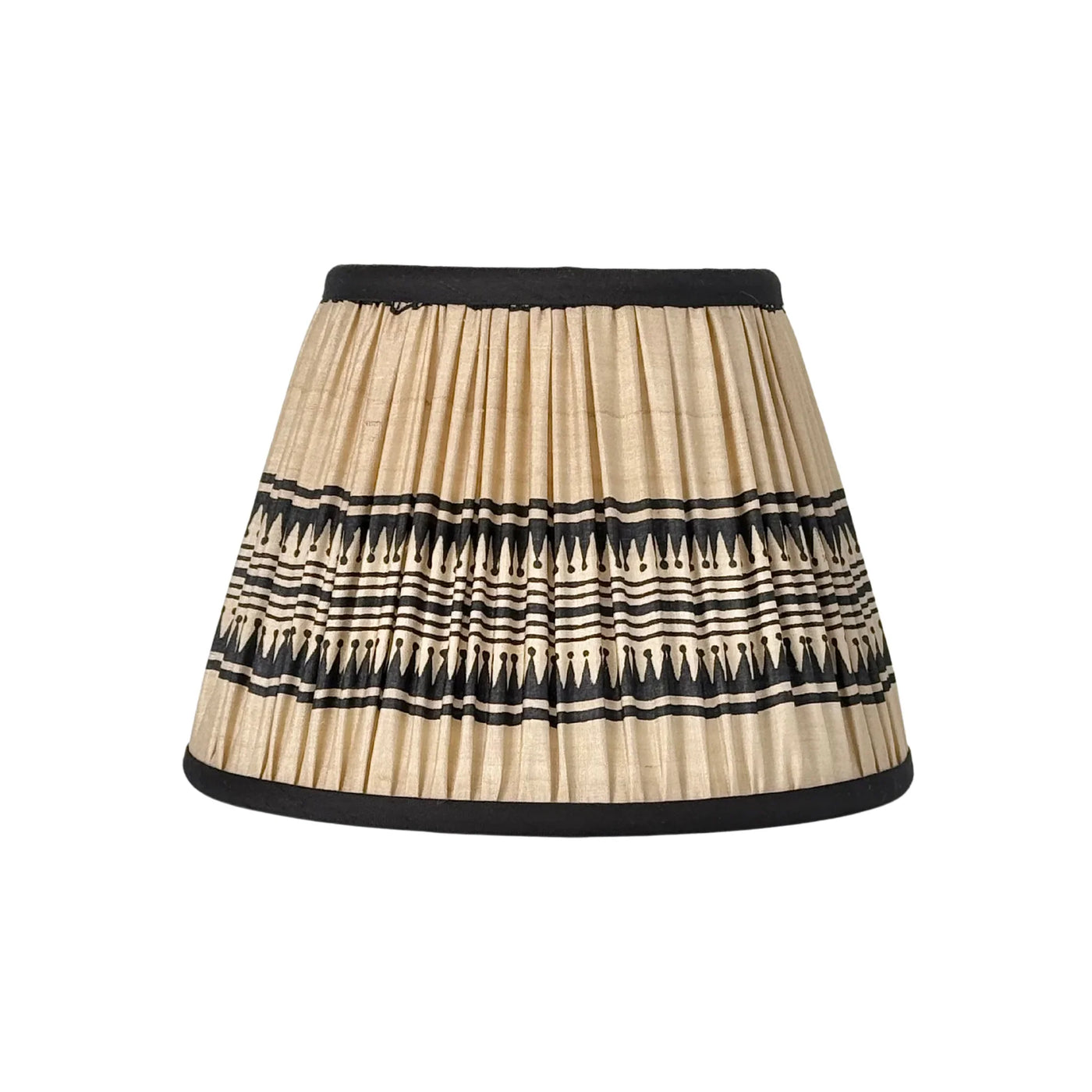 Taupe & Black Geometric Sari Lampshade with Black Silk Trim 12ins