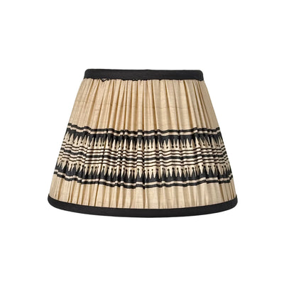Taupe & Black Geometric Sari Lampshade with Black Silk Trim 12ins