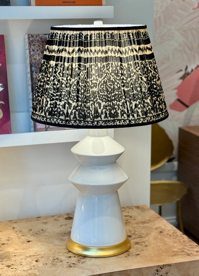 Taupe & Black Geometric Sari Lampshade with Black Silk Trim on hwang bishop white malibu 