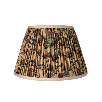 Taupe, Blue, Maroon & Green Sari Lampshade with Champagne Silk Trim