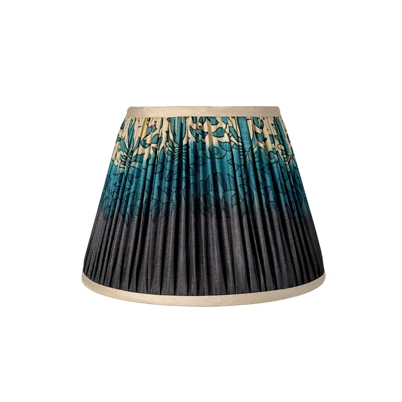Taupe, Teal & Blue Sari Lampshade with Champagne Silk Trim