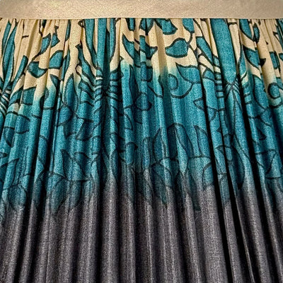 Taupe, Teal & Blue Sari Lampshade with Champagne Silk Trim Close up