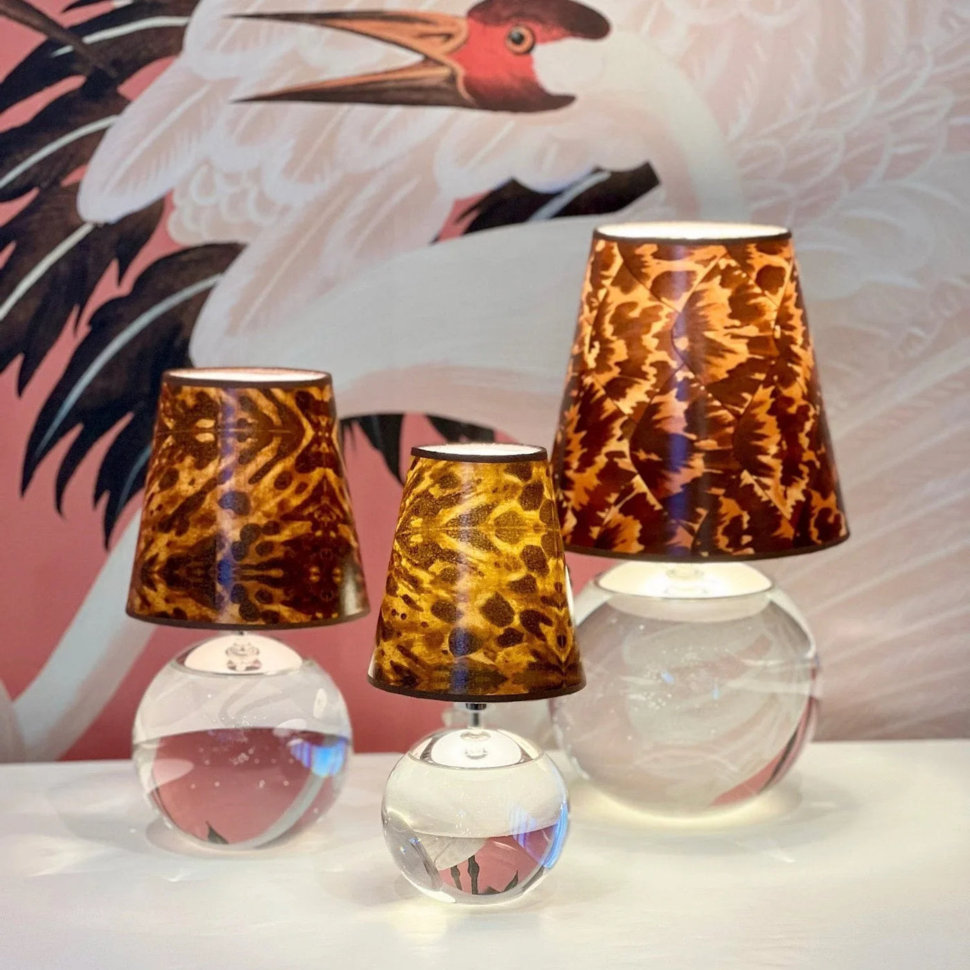 Crystal lamps and tortoise lampshades
