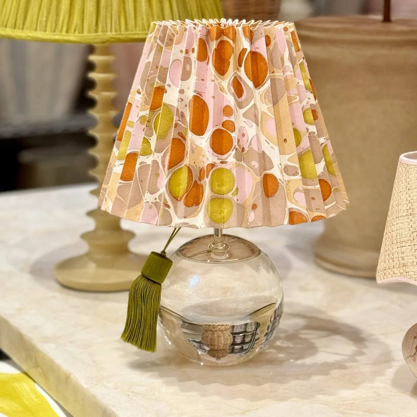 Crystal lamp and marbled paper lampshade