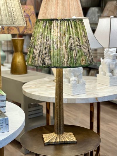 Thibaut - Chatelain in Green Fabric Lampshade paired with gold fluted strie lamp