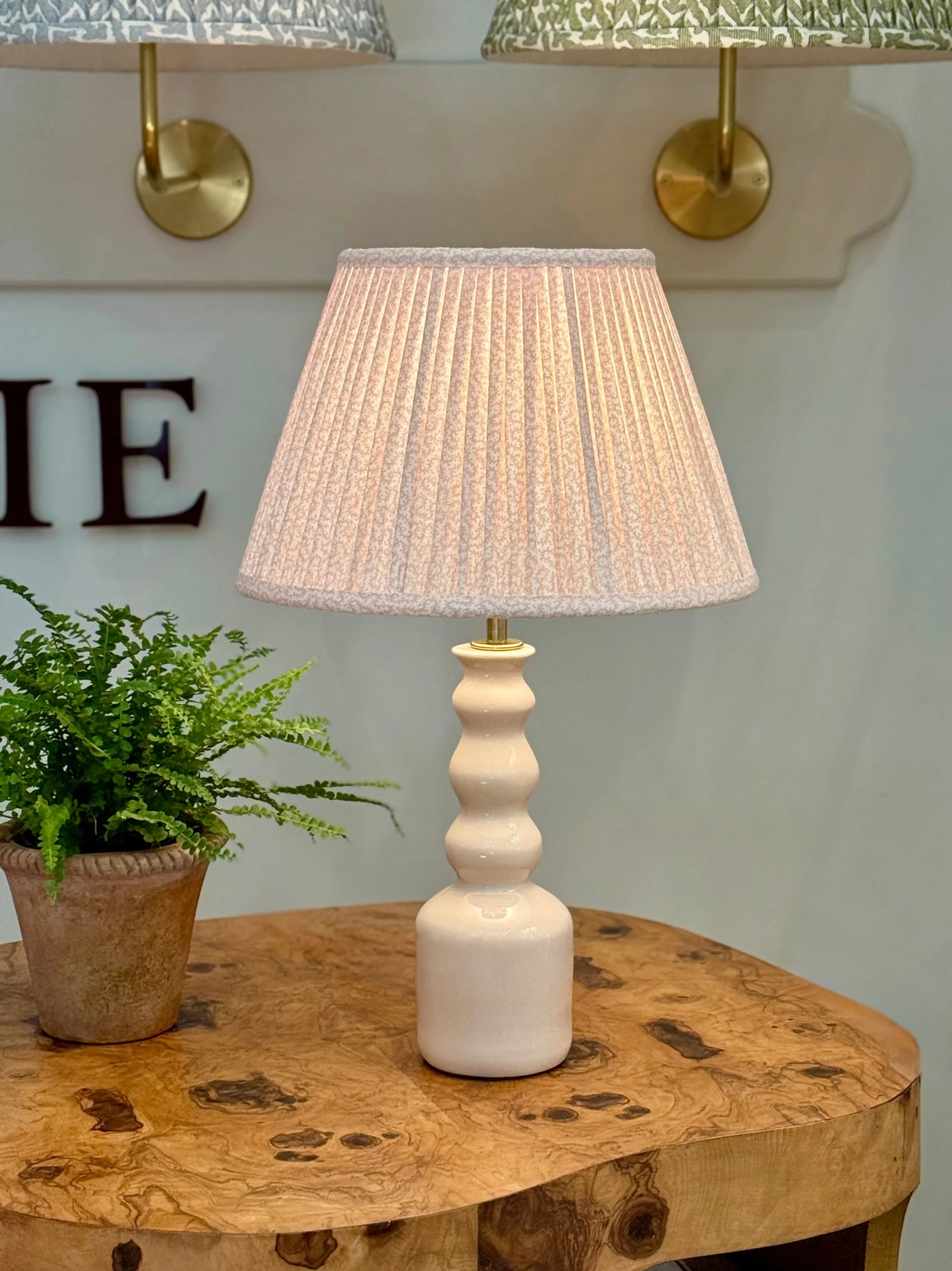 Timmy Ceramic Table Lamp in Cream with bisque petra lampshade