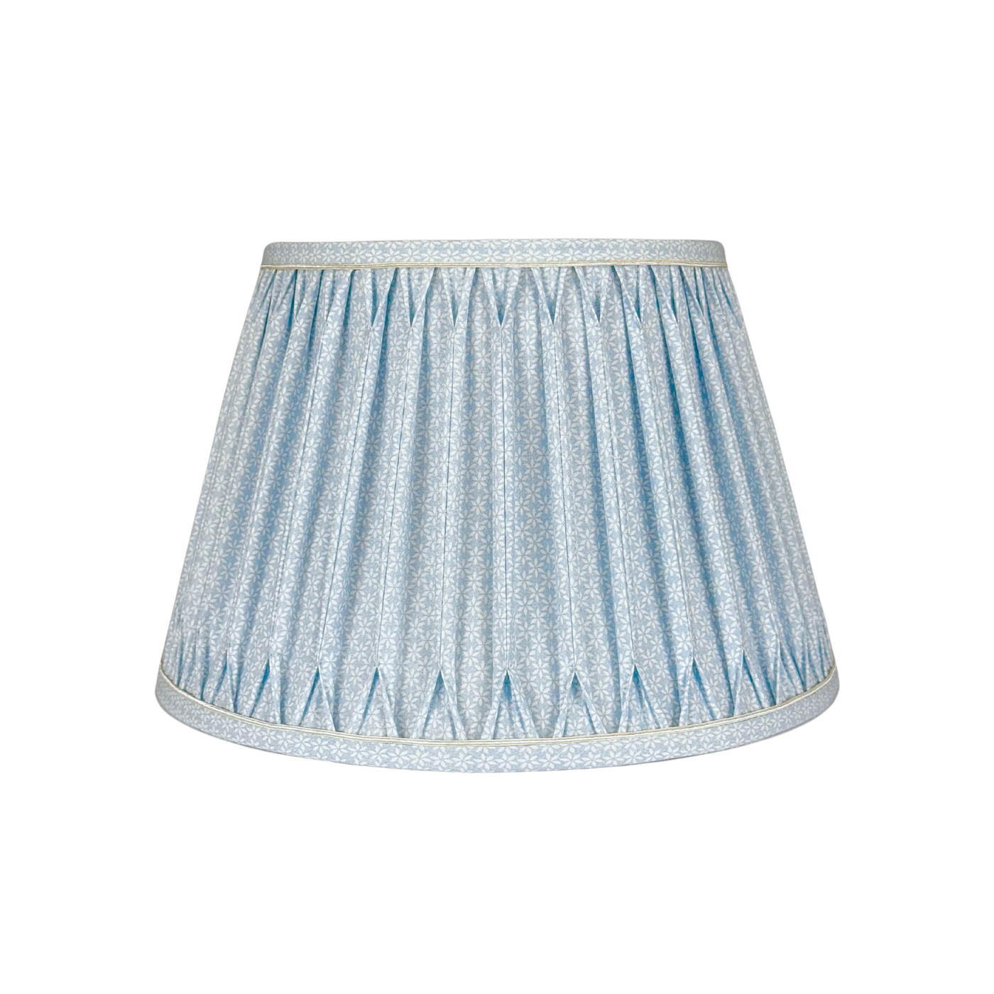 Top & Bottom Smocked Pleat - Ian Sanderson Alpine Blue Millie Lampshade with White Trim