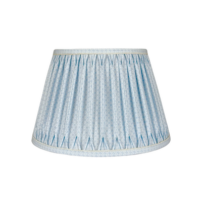 Top & Bottom Smocked Pleat - Ian Sanderson Alpine Blue Millie Lampshade with White Trim