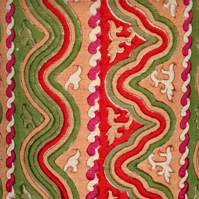 up close Tulu Textiles Wafaa in Green, Pink & Red Fabric Lampshade