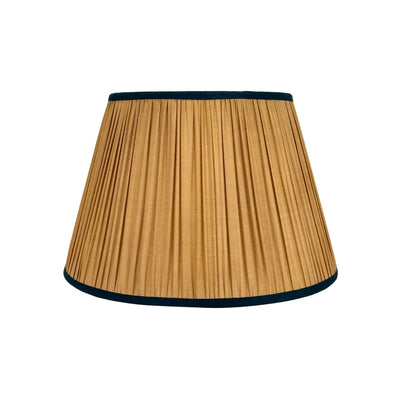 Gold Sari Lampshade with Navy Silk Trim