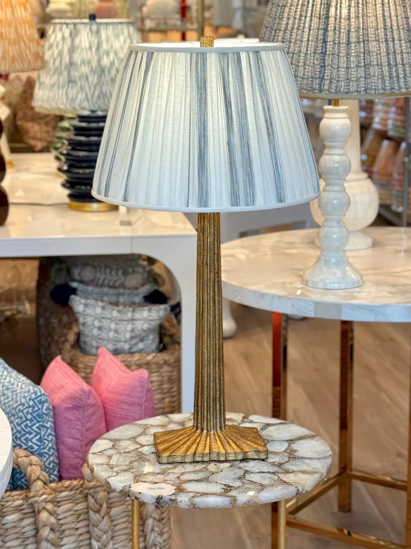 Osborne & Little - Vistula in Ivory with Blue & Brown Stripes Fabric Lampshade