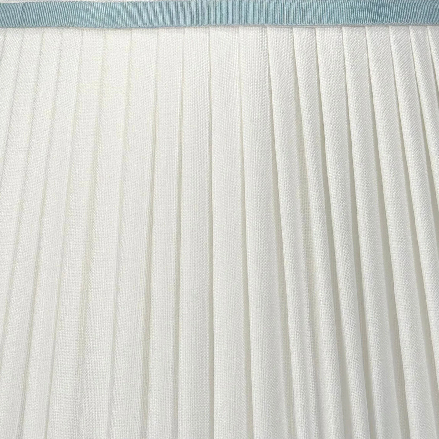 White Pleated Linen Scalloped Lampshade with Light Blue Trim