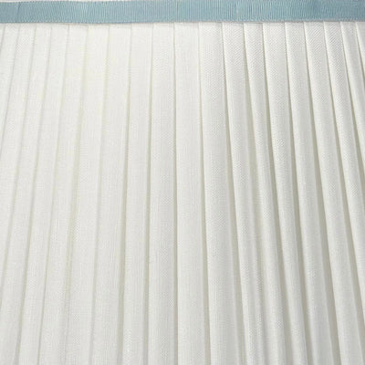 White Pleated Linen Scalloped Lampshade with Light Blue Trim