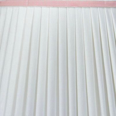 White Pleated Linen Scalloped Lampshade with Light Pink Trim