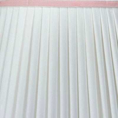 White Pleated Linen Scalloped Lampshade with Light Pink Trim