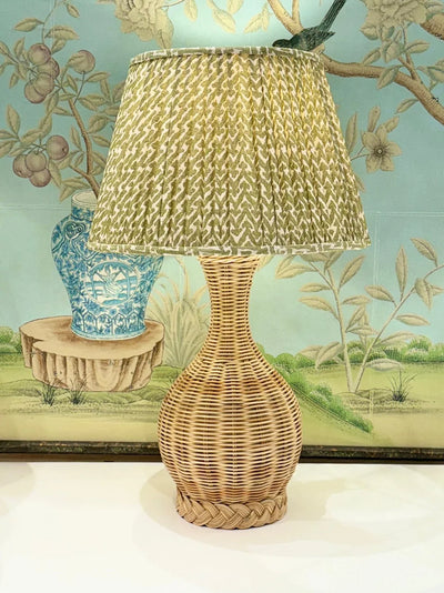 Whitehaven Rattan Table Lamp paired with  Fermoie green rabanna lampshade