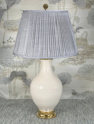 Woven Knot styled with a Fermoie strie lampshade on a Paul Schneider Athens ceramic lamp