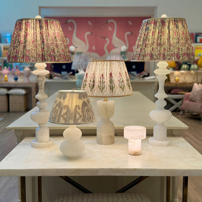 Alabaster lamps and block print lampshades