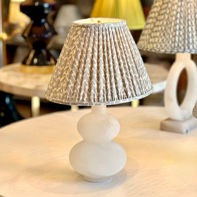 Alabaster lamp with Fermoie light blue oval lampshade