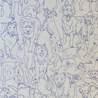 Aux Abris - Friends Blue Dogs on White Wallpaper Lampshade close up