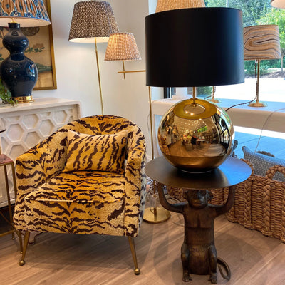 Black Retro Drum Lampshade on a gold lamp