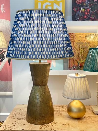 Blue and gold block print lampshade