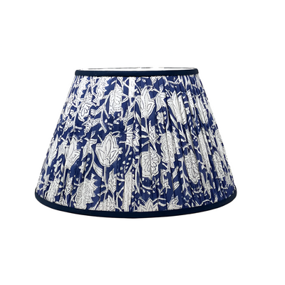 blue and white flower block print lampshade