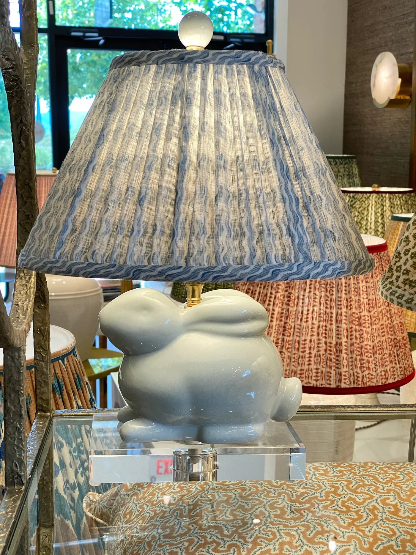Blue bunny lamp and a fermoie lampshade