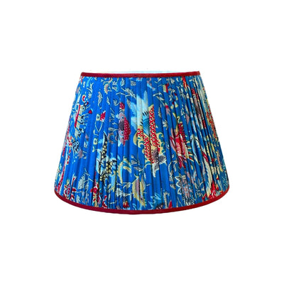 Blue Block Print Lampshade with Red Trim