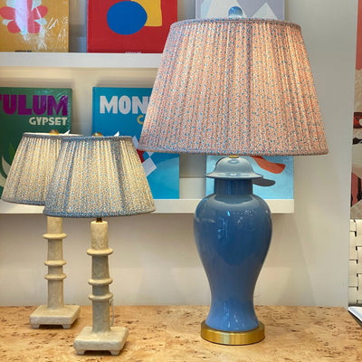 Blue Temple Jar lamp with Ian Sanderson Lampshade