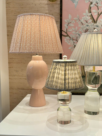 fermoie pink rabanna lampshade on a pink lamp